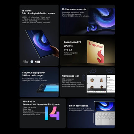 Xiaomi Pad 6, 11.0 inch, 8GB+128GB, MIUI 14 Qualcomm Snapdragon 870 7nm Octa Core up to 3.2GHz, 8840mAh Battery, Support BT, WiFi (Gold)
