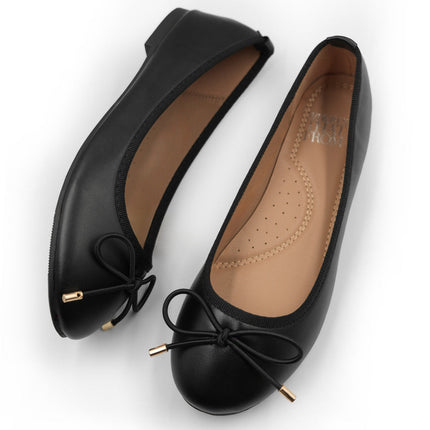 BEXLEY SLIP ON FLAT PUMPS IN BLACK FAUX LEATHER