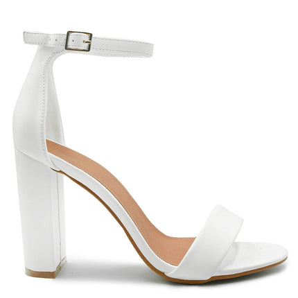 SKYE STRAPPY BLOCK HEELS WITH BUCKLE IN WHITE FAUX LEATHER