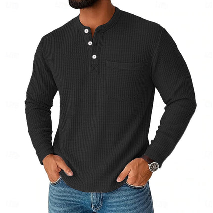 Long Sleeve Henley Shirt Long Sleeve Collar Button Men's Casual Jacket