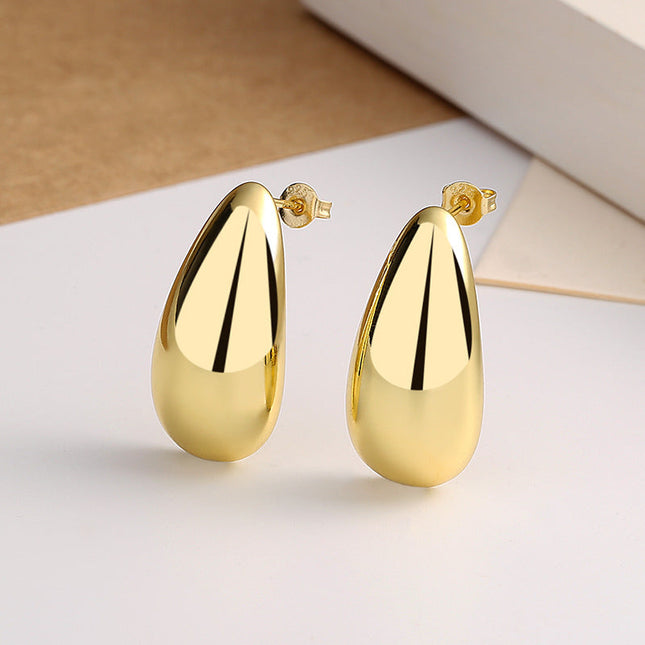 Luxury 16K Gold Plated Water Drop Earrings - Elegant Teardrop Studs for Women