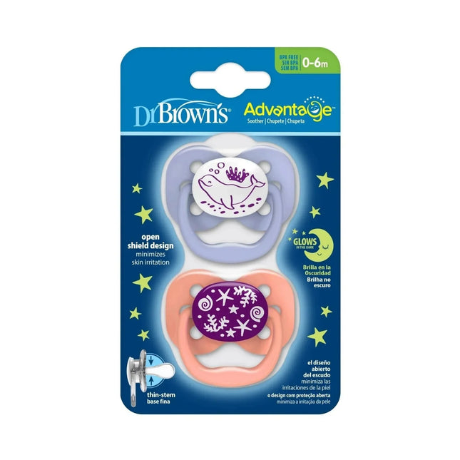 Dr. Brown's Advantage Glow in the Dark Soother 0-6 months Assorted - Pink