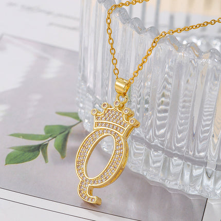 1PCS Fashionable Gold Diamond Crown Uppercase Letter Popular Pendant Necklace Suitable For Daily Use Festivals Parties Gifts Jewelry Set