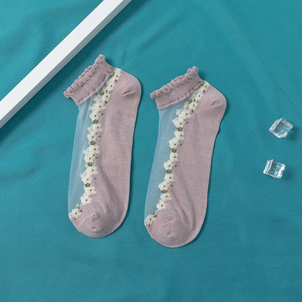Women's Thin Spun Glass Lace Crystal Boat Socks