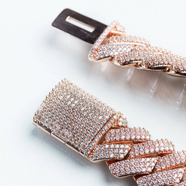 19mm Iced Prong Cuban Bracelet - Rose Gold