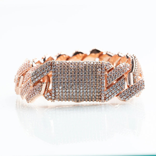 19mm Iced Prong Cuban Bracelet - Rose Gold