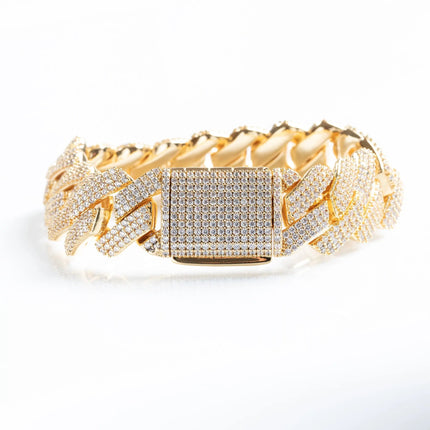 19mm Iced Prong Cuban Bracelet - Gold