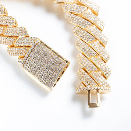 19mm Iced Prong Cuban Bracelet - Gold