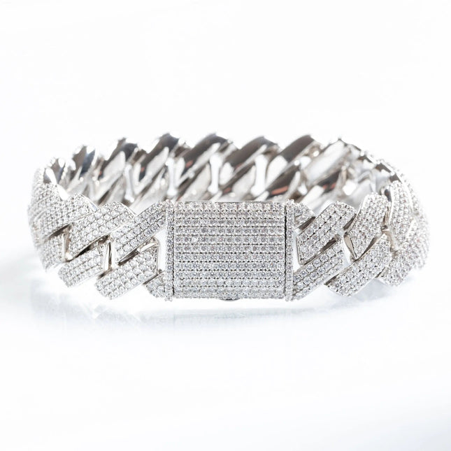 19mm Iced Prong Cuban Bracelet - White Gold
