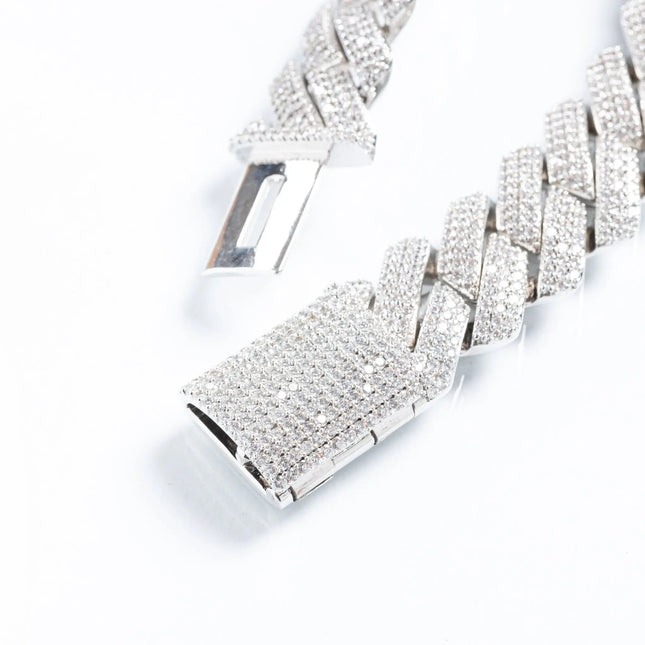 19mm Iced Prong Cuban Bracelet - Silver