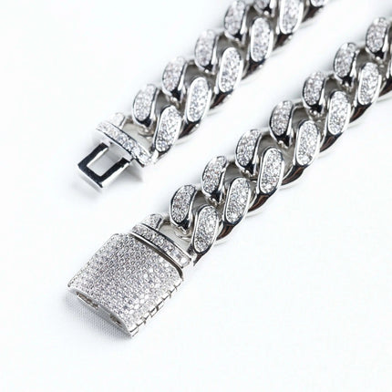 12mm Iced Miami Cuban Chain + Bracelet - White Gold