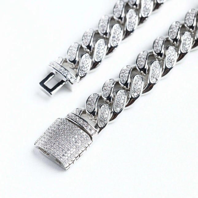 12mm Iced Miami Cuban Chain + Bracelet - White Gold