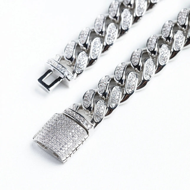 12mm Iced Miami Cuban Chain + Bracelet - Silver