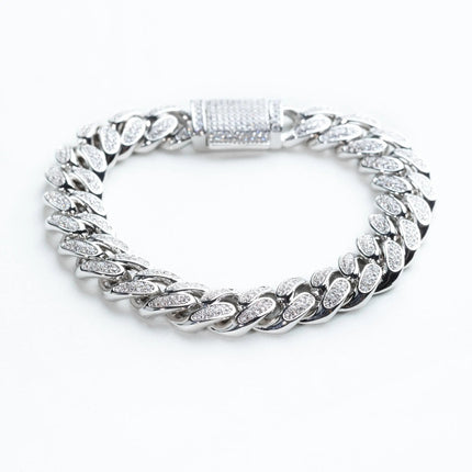 12mm Iced Miami Cuban Bracelet - Silver