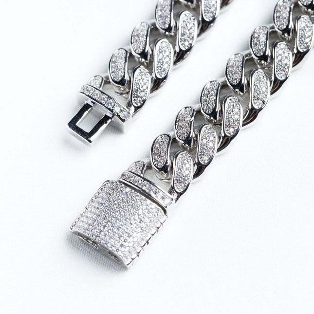 12mm Iced Miami Cuban Bracelet - Silver