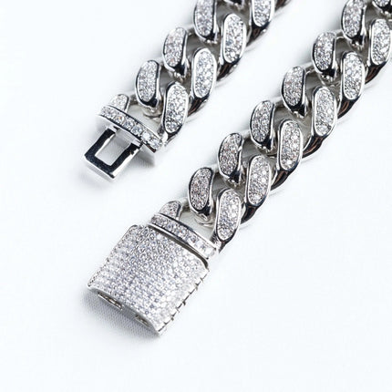 12mm Iced Miami Cuban Bracelet - Silver