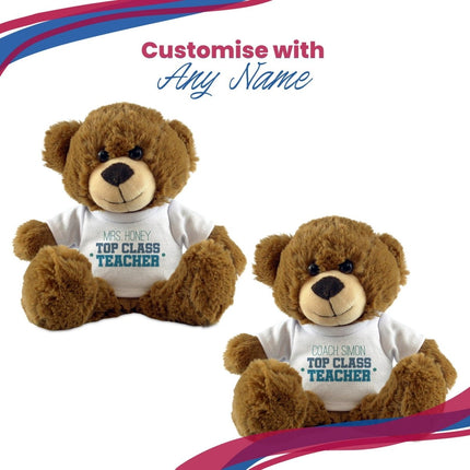 Dark Brown Teddy Bear with Top Class Teacher Design T-Shirt