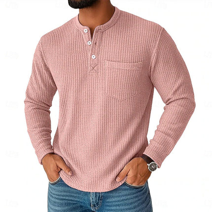 Long Sleeve Henley Shirt Long Sleeve Collar Button Men's Casual Jacket