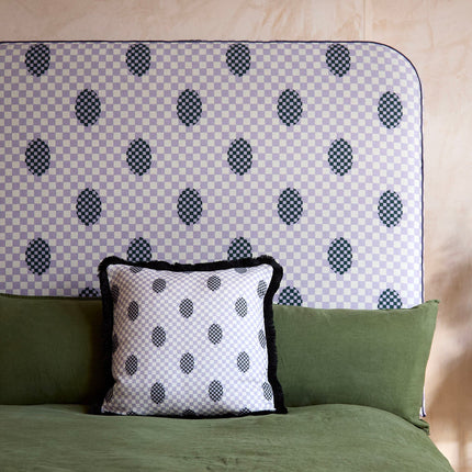 Curved Piped Headboard - Deco Checkers in Violet Veils - Micaela Sharp Collaboration