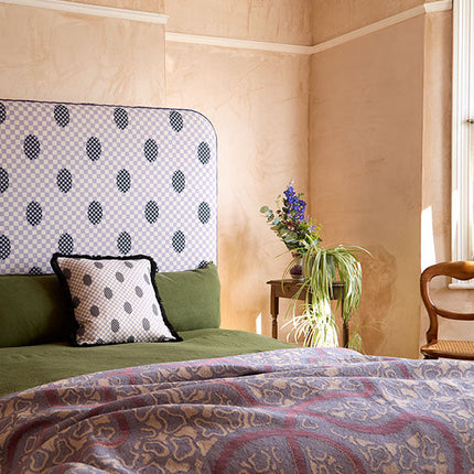 Curved Piped Headboard - Deco Checkers in Violet Veils - Micaela Sharp Collaboration