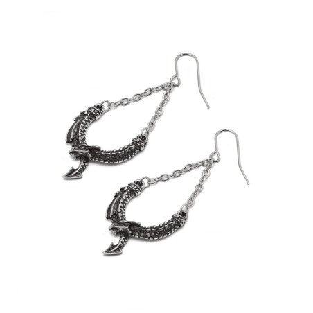 Dragon Earrings Pewter Chain Danglers Alchemy Gothic