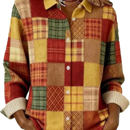 Women's Plaid Printed Long Sleeve Top