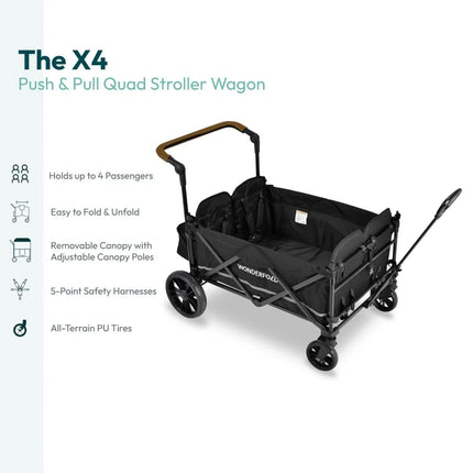 Wonderfold X4R Push and Pull Quad Stroller Wagon - Black