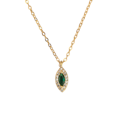Ameya 14k Gold-Plated Sterling Silver Necklace with Emerald Pendant & Crystal Accents – Elegant Marquise Design, Delicate Luxury Jewelry