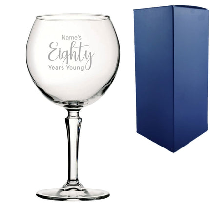 Engraved 80th Birthday Hudson Gin Glass, Years Young Delicate Font