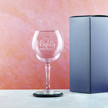 Engraved 80th Birthday Hudson Gin Glass, Years Young Delicate Font