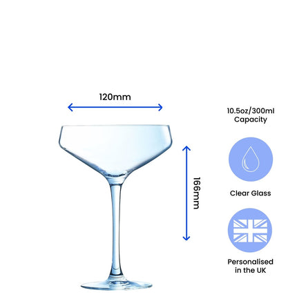 Engraved Cabernet Cocktail Champagne Saucer, Personalise with Any Name or Message