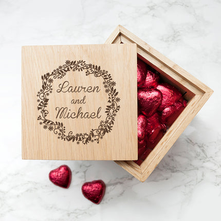 Personalised Personalised Romantic Floral Frame Oak Photo Cube