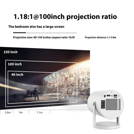 4K Portable Mini Projector - 180° Auto-Focus Home Cinema Projector with HD 1080P Support | Compact Smart Video Projector