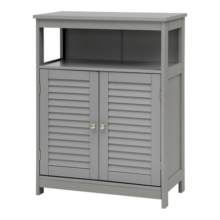 Bathroom Floor Cabinet with Double Shutter Door and Adjustable Shelf-Grey