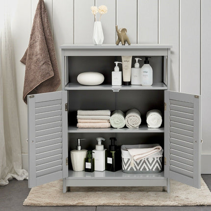 Bathroom Floor Cabinet with Double Shutter Door and Adjustable Shelf-Grey