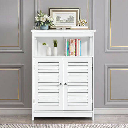 Bathroom Floor Cabinet with Double Shutter Door and Adjustable Shelf-Grey
