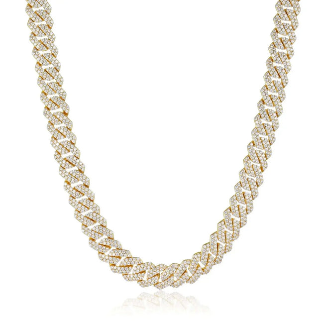 12mm Iced Prong Cuban Chain - Gold