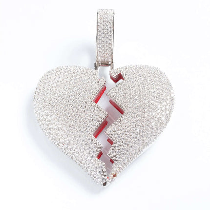 Iced Broken Heart Pendant - White Gold