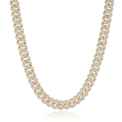 12mm Iced Prong Cuban Necklace - Gold