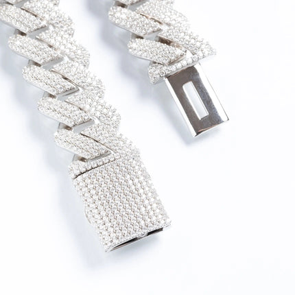 19mm Iced Prong Cuban Bracelet - White Gold