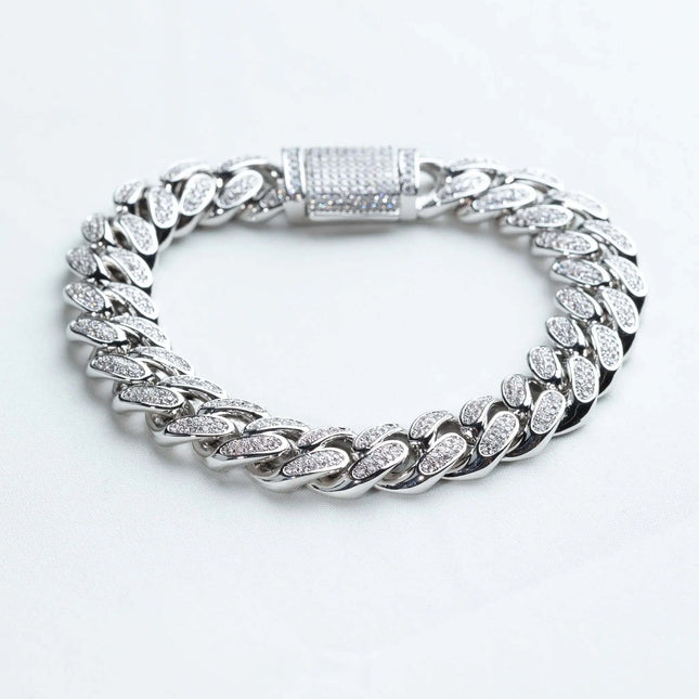 12mm Iced Miami Cuban Bracelet - Silver