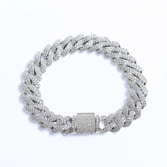 12mm Iced Prong Cuban Bracelet - White Gold