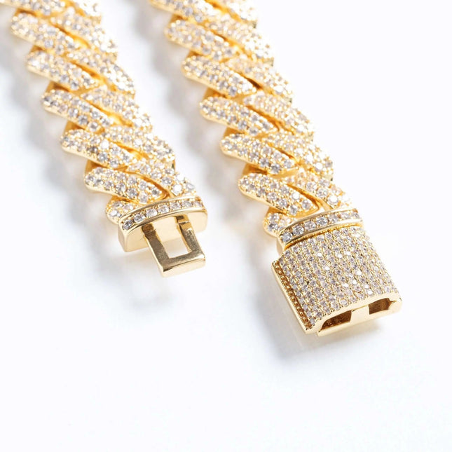 12mm Iced Prong Cuban Bracelet - Gold