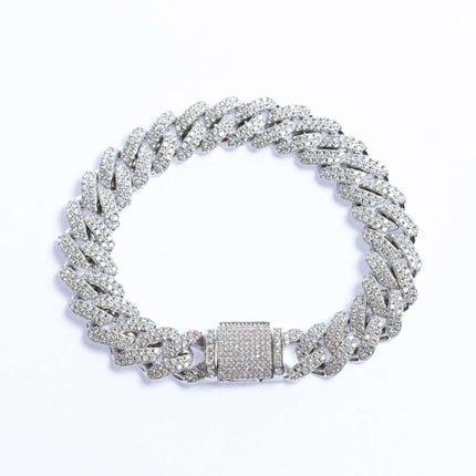 12mm Iced Prong Cuban Bracelet - Silver
