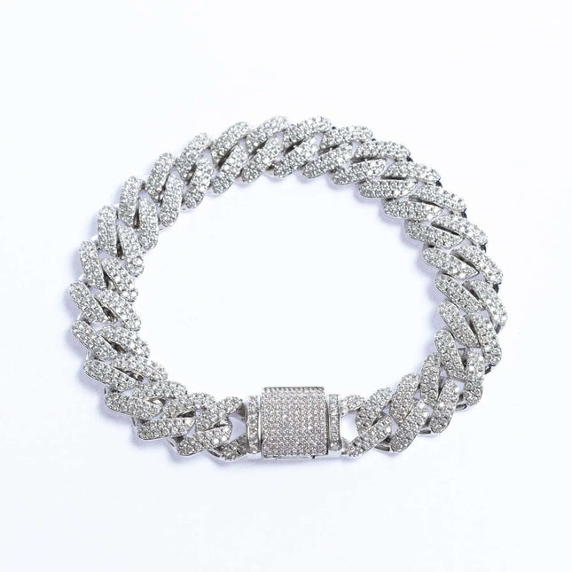 12mm Iced Prong Cuban Bracelet - Silver