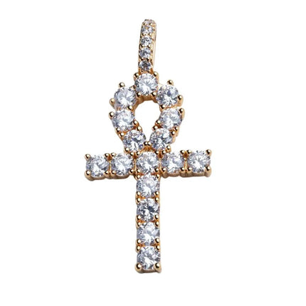 Iced Ankh Cross Pendant - Gold