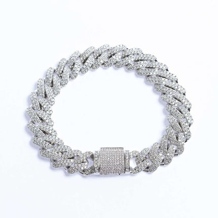 12mm Iced Prong Cuban Bracelet - Silver