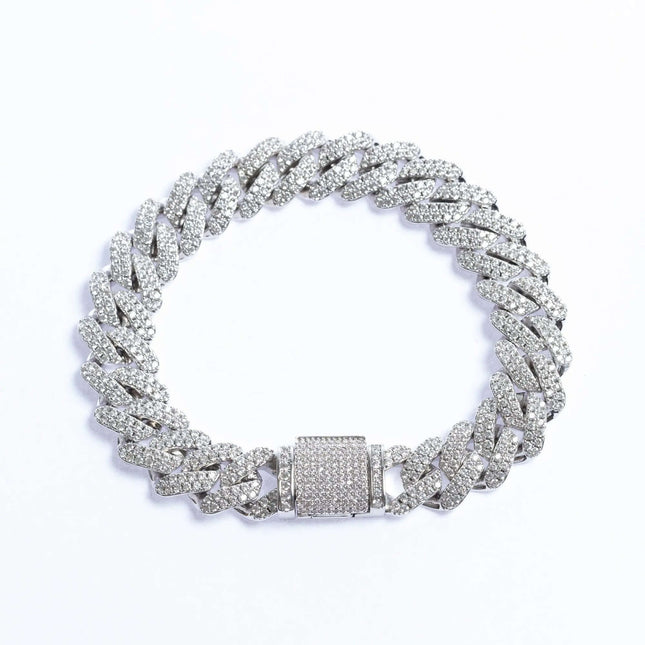 12mm Iced Prong Cuban Bracelet - Silver