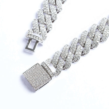 12mm Iced Prong Cuban Bracelet - Silver