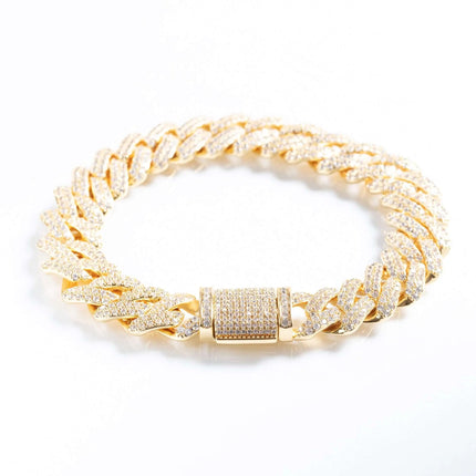 12mm Iced Prong Cuban Bracelet - Gold